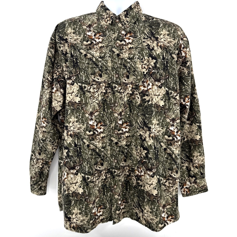 Woods & Water Men's L Whitetail Deer Camo Shirt Outdoor Hunting Vintage